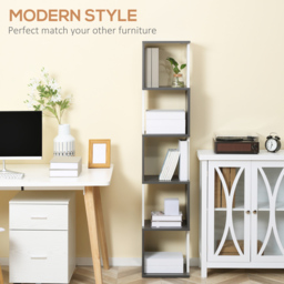 HOMCOM Modern 5-Tier Bookshelf, Freestanding Bookcase Storage Shelving for Living Room Home Office Study, Dark Grey - Aosom UK - thumbnail 4