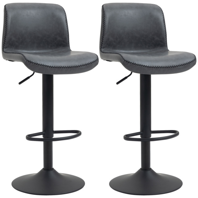 HOMCOM Set of 2 Bar Chair Adjustable Height Swivel Footrest and Base for Breakfast Bar, Bar Stool for Kitchen and Home, Dark Grey - Aosom UK - image 1