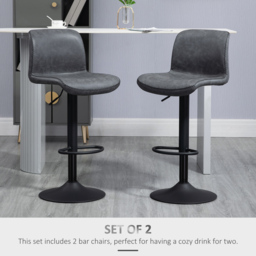 HOMCOM Set of 2 Bar Chair Adjustable Height Swivel Footrest and Base for Breakfast Bar, Bar Stool for Kitchen and Home, Dark Grey - Aosom UK - thumbnail 4