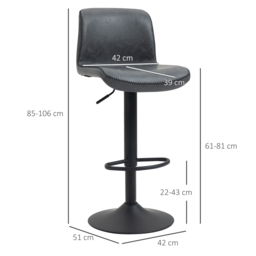 HOMCOM Set of 2 Bar Chair Adjustable Height Swivel Footrest and Base for Breakfast Bar, Bar Stool for Kitchen and Home, Dark Grey - Aosom UK - thumbnail 3