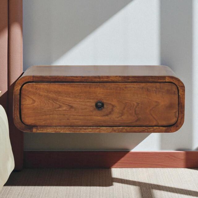 Solid Mango Wood Wall-Mounted Bedside Table with Drawer and Durable Space-Saving Construction, Desk for Bedroom, 32L x 45W x 15H cm, Brown - Aosom UK - image 1