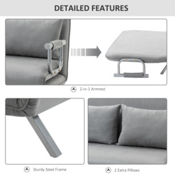 HOMCOM Two-Seater Click-Clack Sofa Bed - Light Grey - Aosom UK - thumbnail 5