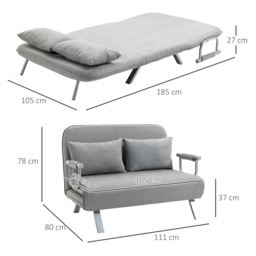 HOMCOM Two-Seater Click-Clack Sofa Bed - Light Grey - Aosom UK - thumbnail 3