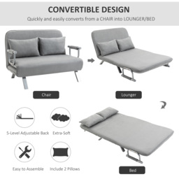 HOMCOM Two-Seater Click-Clack Sofa Bed - Light Grey - Aosom UK - thumbnail 4