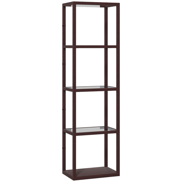 HOMCOM LED Floor Lamp with Glass Shelves, 4 Layers Dimmable Tall Standing Lamp, Modern Column Shelf Floor Light for Living Room, Bedroom, Office, Dark Brown - image 1