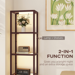 HOMCOM LED Floor Lamp with Glass Shelves, 4 Layers Dimmable Tall Standing Lamp, Modern Column Shelf Floor Light for Living Room, Bedroom, Office, Dark Brown - thumbnail 4