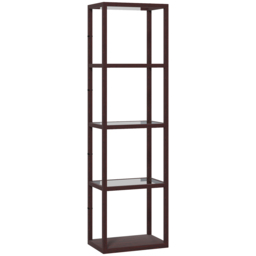 HOMCOM LED Floor Lamp with Glass Shelves, 4 Layers Dimmable Tall Standing Lamp, Modern Column Shelf Floor Light for Living Room, Bedroom, Office, Dark Brown - thumbnail 1