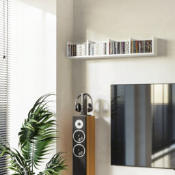 HOMCOM Wall Mount 84 CD / 56 DVD/Blu-ray/ Media Storage Rack 4 Cubes Wooden Shelf Organizer Unit Bookcase Display (White) - thumbnail 2