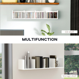 HOMCOM Wall Mount 84 CD / 56 DVD/Blu-ray/ Media Storage Rack 4 Cubes Wooden Shelf Organizer Unit Bookcase Display (White) - thumbnail 5