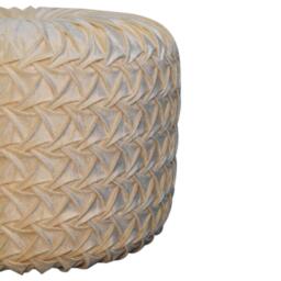 Elegant Velvet Upholstery Pouffe with Crisp White Finish, Handcrafted Pleated Design Footstool for Living Room, 46L x 46W x 33H cm, White - Aosom UK - thumbnail 4