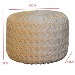Elegant Velvet Upholstery Pouffe with Crisp White Finish, Handcrafted Pleated Design Footstool for Living Room, 46L x 46W x 33H cm, White - Aosom UK - thumbnail 3