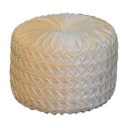 Elegant Velvet Upholstery Pouffe with Crisp White Finish, Handcrafted Pleated Design Footstool for Living Room, 46L x 46W x 33H cm, White - Aosom UK - thumbnail 2