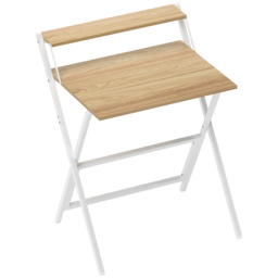 HOMCOM 70 cm Folding Computer Desk with Monitor Shelf - Natural Wood Finish - thumbnail 1