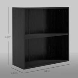 HOMCOM Low Bookcase with Adjustable Shelf, 2 Compartments, 2 Tier Bookshelf for Home Office, Living Room, Study, Black - Aosom UK - thumbnail 3