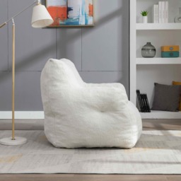 Soft Tufted Foam Kids Chair with Teddy Fabric, Bean Bag Chairs, Comfy Lazy Sofa for Living Room and Bedroom, 100x94x70 cm, White Teddy - Aosom UK - thumbnail 4