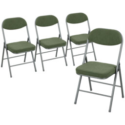 HOMCOM Set of Four Folding Corduroy Seat Chairs - Green - thumbnail 1