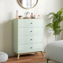 HOMCOM 4 Drawer Storage Cabinet, Chest of Drawers for Bedroom Living Room, Light Green and Oak - thumbnail 8
