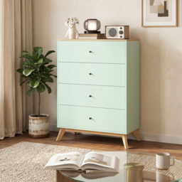 HOMCOM 4 Drawer Storage Cabinet, Chest of Drawers for Bedroom Living Room, Light Green and Oak - thumbnail 9