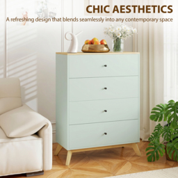 HOMCOM 4 Drawer Storage Cabinet, Chest of Drawers for Bedroom Living Room, Light Green and Oak - thumbnail 5