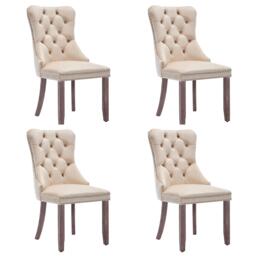 Set of 4 Velvet Upholstered Dining Chairs with Button Tufted Back, Brushed Wood Legs, Suitable for Dining Room, 50L x 64W x 96H cm, Beige - Aosom.UK - thumbnail 2
