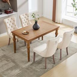 Set of 4 Velvet Upholstered Dining Chairs with Button Tufted Back, Brushed Wood Legs, Suitable for Dining Room, 50L x 64W x 96H cm, Beige - Aosom.UK - thumbnail 6