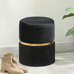 HOMCOM Velvet-Feel Storage Ottoman - Black - thumbnail 2