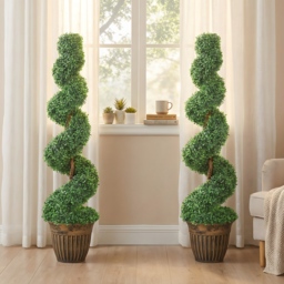 HOMCOM Set of 2 Artificial Plants, Topiary Spiral Boxwood Trees with Pot, for Home Indoor Outdoor Decor, 120cm - thumbnail 6