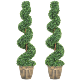 HOMCOM Set of 2 Artificial Plants, Topiary Spiral Boxwood Trees with Pot, for Home Indoor Outdoor Decor, 120cm - thumbnail 1