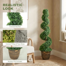 HOMCOM Set of 2 Artificial Plants, Topiary Spiral Boxwood Trees with Pot, for Home Indoor Outdoor Decor, 120cm - thumbnail 4