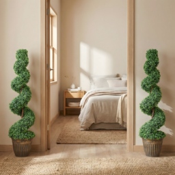 HOMCOM Set of 2 Artificial Plants, Topiary Spiral Boxwood Trees with Pot, for Home Indoor Outdoor Decor, 120cm - thumbnail 8