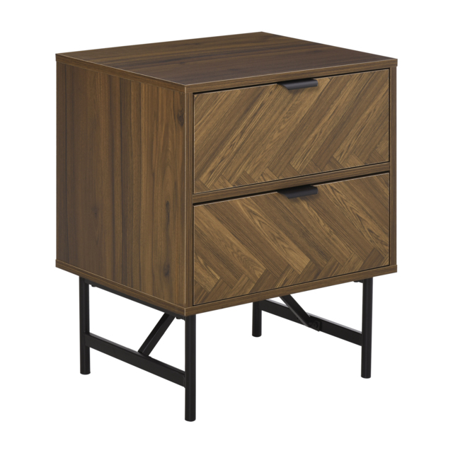 HOMCOM Herringbone Pattern Side Cabinet, Home Organizer with 2 Drawers, Hidden Handles, for Bedroom or Living Room, Walnut Brown - image 1