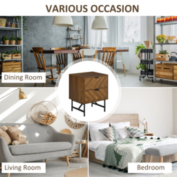 HOMCOM Herringbone Pattern Side Cabinet, Home Organizer with 2 Drawers, Hidden Handles, for Bedroom or Living Room, Walnut Brown - thumbnail 7