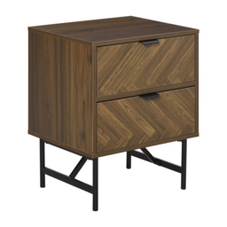 HOMCOM Herringbone Pattern Side Cabinet, Home Organizer with 2 Drawers, Hidden Handles, for Bedroom or Living Room, Walnut Brown - thumbnail 1