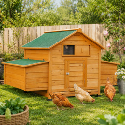 PawHut Wooden Chicken Coop with Nesting Boxes and Tray, for 2-4 Chicken, 150 x 100 x 96.5cm, Yellow - thumbnail 2