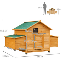 PawHut Wooden Chicken Coop with Nesting Boxes and Tray, for 2-4 Chicken, 150 x 100 x 96.5cm, Yellow - thumbnail 3