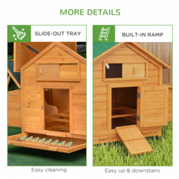 PawHut Wooden Chicken Coop with Nesting Boxes and Tray, for 2-4 Chicken, 150 x 100 x 96.5cm, Yellow - thumbnail 7