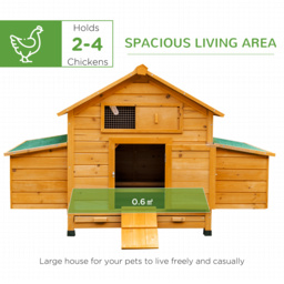 PawHut Wooden Chicken Coop with Nesting Boxes and Tray, for 2-4 Chicken, 150 x 100 x 96.5cm, Yellow - thumbnail 4