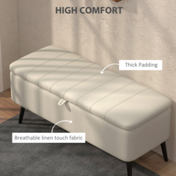 HOMCOM Storage Ottoman Linen Fabric Bench with Flip Top - Cream White - Aosom UK - thumbnail 5