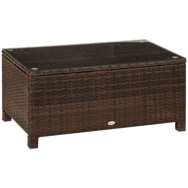 Outsunny Rattan Coffee Table Metal Frame Wicker Coffee Table with Tempered Glass Top for Garden Patio Poolside, Mix Brown - Aosom UK - image 1