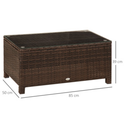 Outsunny Rattan Coffee Table Metal Frame Wicker Coffee Table with Tempered Glass Top for Garden Patio Poolside, Mix Brown - Aosom UK - thumbnail 3