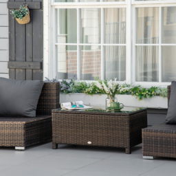 Outsunny Rattan Coffee Table Metal Frame Wicker Coffee Table with Tempered Glass Top for Garden Patio Poolside, Mix Brown - Aosom UK - thumbnail 9