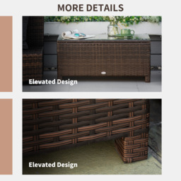 Outsunny Rattan Coffee Table Metal Frame Wicker Coffee Table with Tempered Glass Top for Garden Patio Poolside, Mix Brown - Aosom UK - thumbnail 4