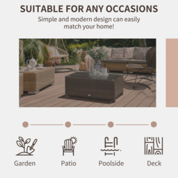 Outsunny Rattan Coffee Table Metal Frame Wicker Coffee Table with Tempered Glass Top for Garden Patio Poolside, Mix Brown - Aosom UK - thumbnail 6