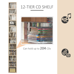 HOMCOM 12-tier Media Storage Cabinet 204 CDs Shelf Tower Multimedia Organizer Rack Stand Bookcase Display Unit - Aosom UK - thumbnail 4