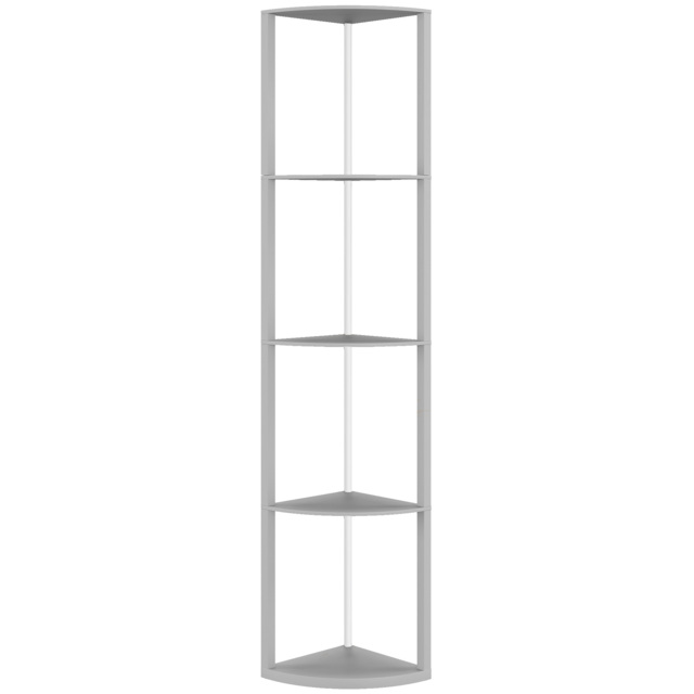 HOMCOM RGB LED Floor Lamp with Shelves, 5-Tier Dimmable Standing Lamp with Adjustable Brightness and Remote Control, Modern Corner Display Shelf Unit for Living Room Bedroom Office, Grey - image 1