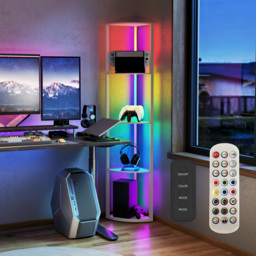 HOMCOM RGB LED Floor Lamp with Shelves, 5-Tier Dimmable Standing Lamp with Adjustable Brightness and Remote Control, Modern Corner Display Shelf Unit for Living Room Bedroom Office, Grey - thumbnail 8