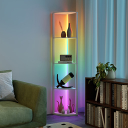 HOMCOM RGB LED Floor Lamp with Shelves, 5-Tier Dimmable Standing Lamp with Adjustable Brightness and Remote Control, Modern Corner Display Shelf Unit for Living Room Bedroom Office, Grey - thumbnail 9