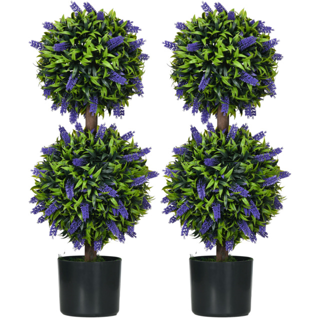HOMCOM Set of 2 Artificial Plants, Lavender Flowers Ball Trees with Pot, for Home Indoor Outdoor Decor, 70cm - Aosom UK - image 1