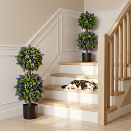 HOMCOM Set of 2 Artificial Plants, Lavender Flowers Ball Trees with Pot, for Home Indoor Outdoor Decor, 70cm - Aosom UK - thumbnail 8