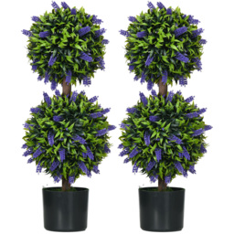 HOMCOM Set of 2 Artificial Plants, Lavender Flowers Ball Trees with Pot, for Home Indoor Outdoor Decor, 70cm - Aosom UK - thumbnail 1